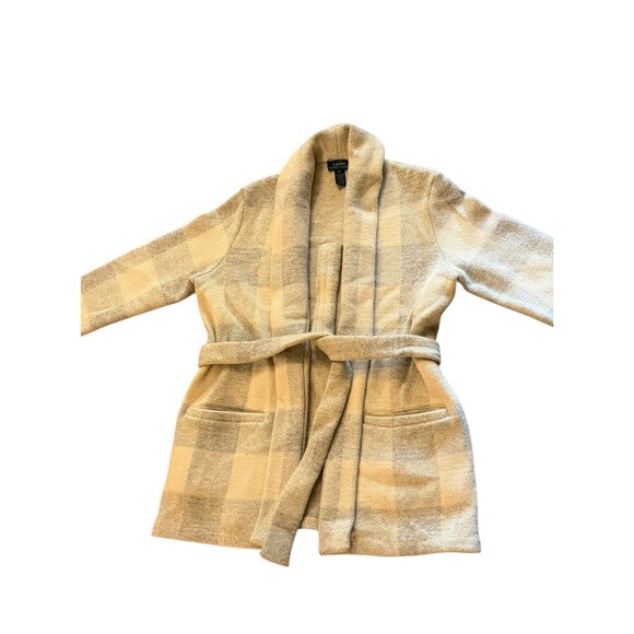 Vintage Lauren Ralph Lauren Belted Cardigan Sweater Women’s XL Wool Ivory Gray - Picture 9 of 13